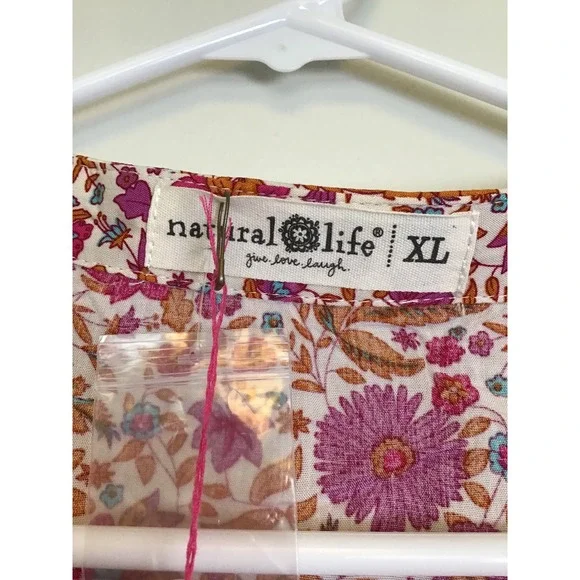 Natural Life Women's Pink Becca Floral Boho Tiered Mini Dress Size XL NWT - Picture 4 of 8